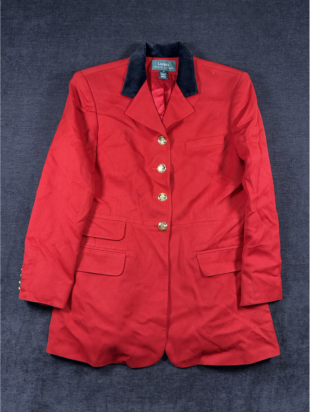 Lauren Ralph Lauren Women's Red Suit Jacket with Black Velvet Collar Size 14
